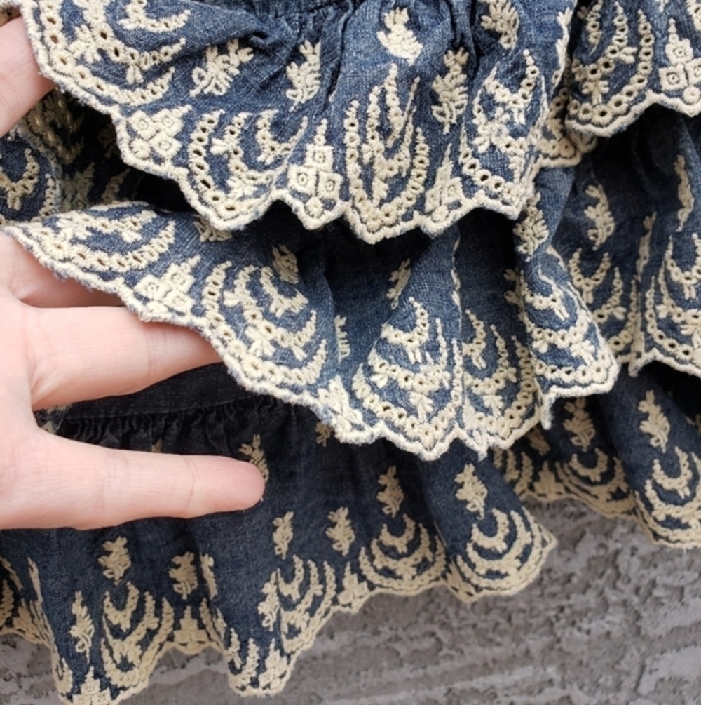 Ralph‎ Lauren Mini Skirt Tiered/Ruffle Embroidery Trim Cotton Fit-Flared - Picture 5 of 6